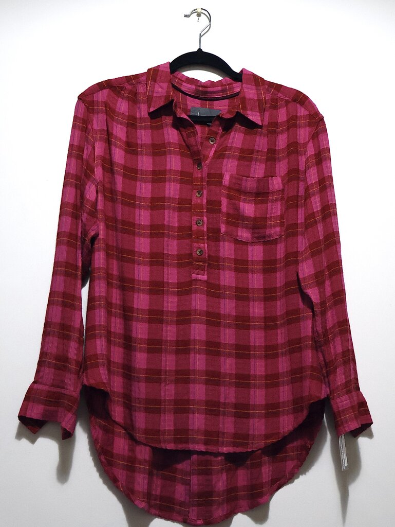 Anthropologie pink & yellow plaid blouse